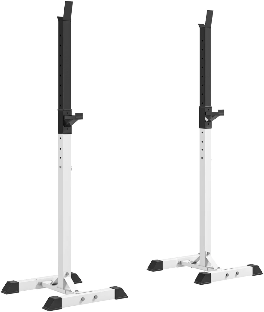 HOMCOM hantelių stovas, 2 vnt. komplektas, štangos stovas, reguliuojamo aukščio, su guminiais kojelių antgaliais, 105-160 cm, jėgos treniruotėms, iki 150 kg