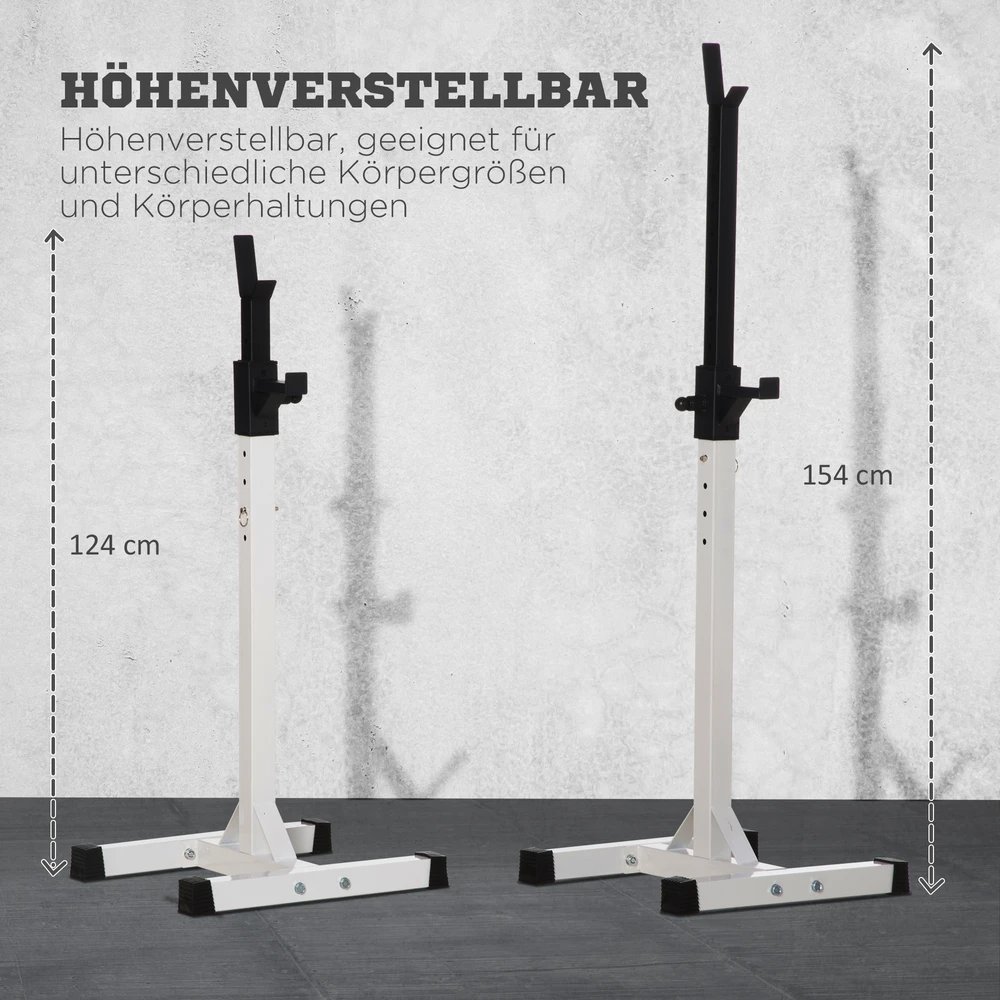 HOMCOM hantelių stovas, 2 vnt. komplektas, štangos stovas, reguliuojamo aukščio, su guminiais kojelių antgaliais, 105-160 cm, jėgos treniruotėms, iki 150 kg