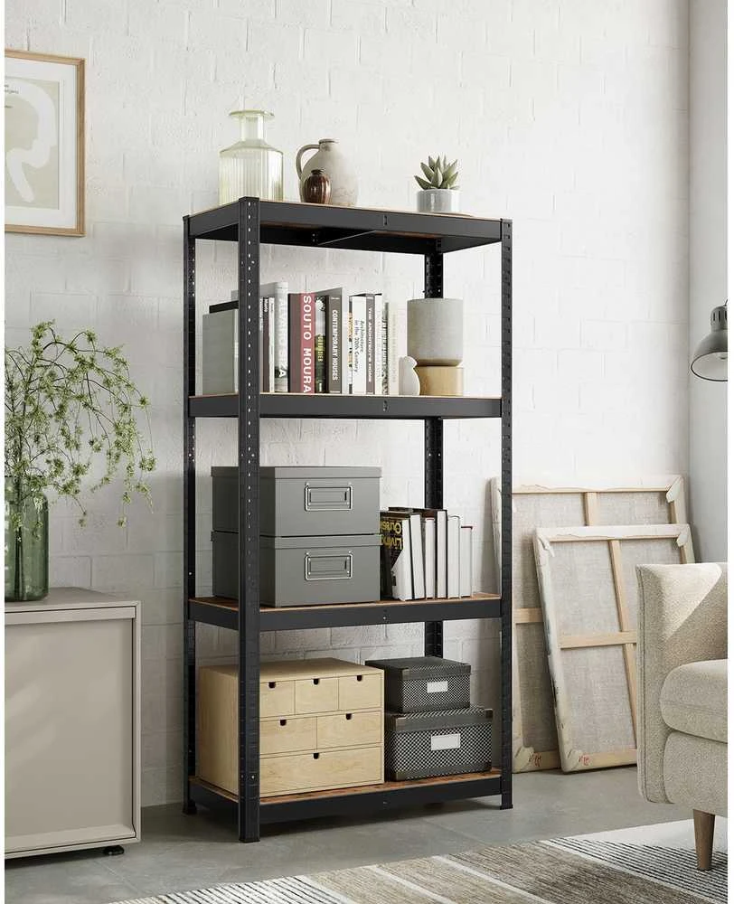 Songmics Reguliuojama stovinti lentyna su 4 lentynomis 40 x 80 x 160 cm vintažinė ruda-juoda