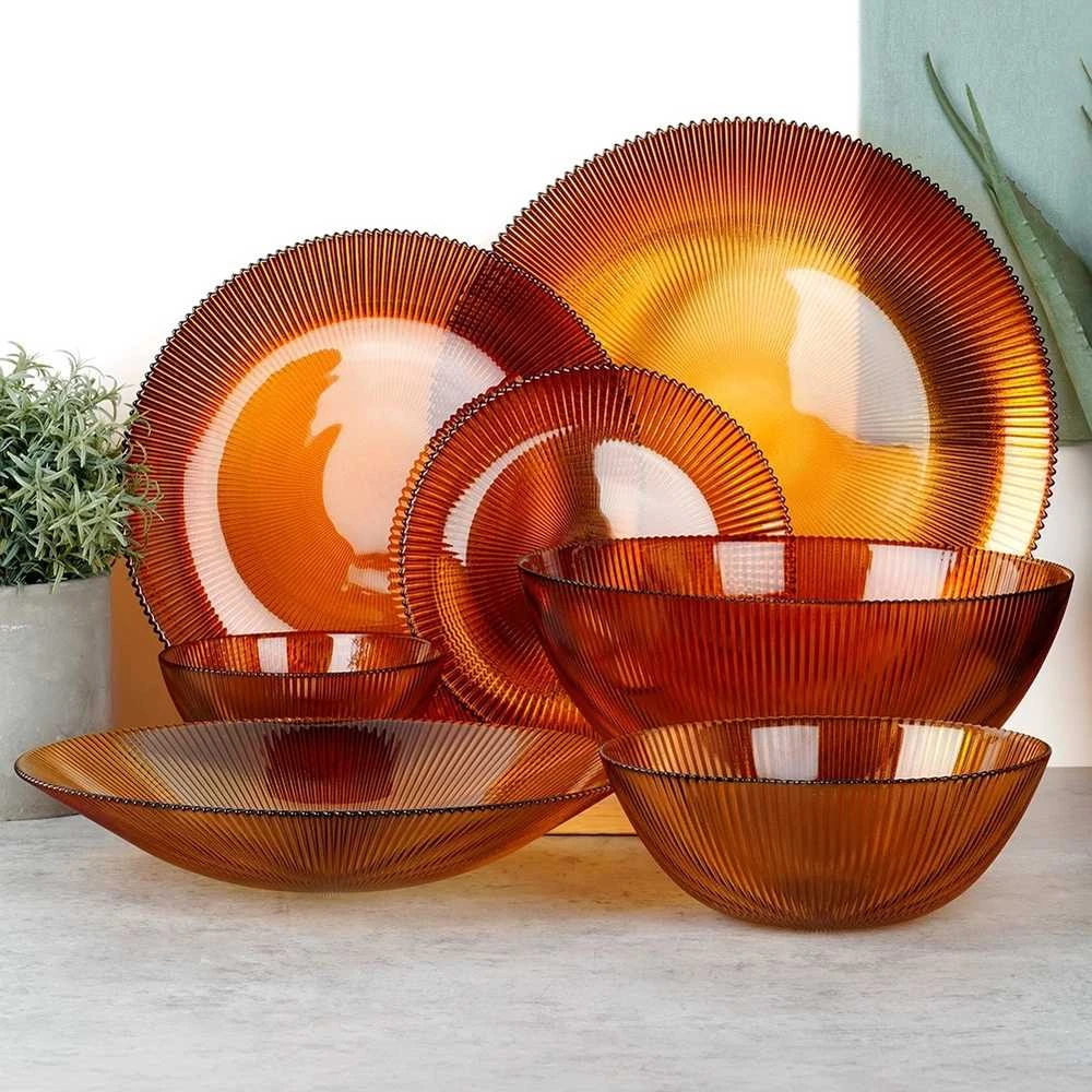 Home Styling Collection Stiklo serviravimo lėkštė 28 cm, gintaro spalvos
