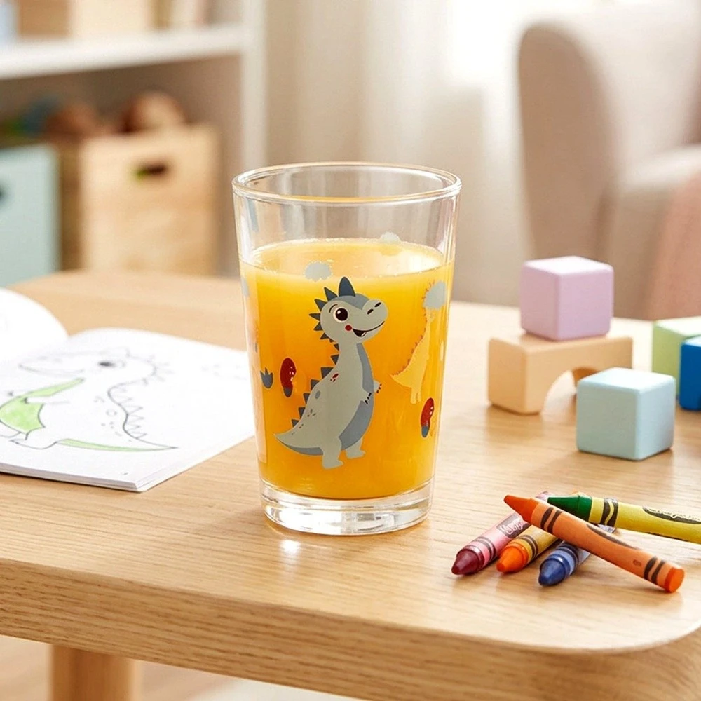 Stiklinė su dinozaurų raštu, skaidri, 200 ml