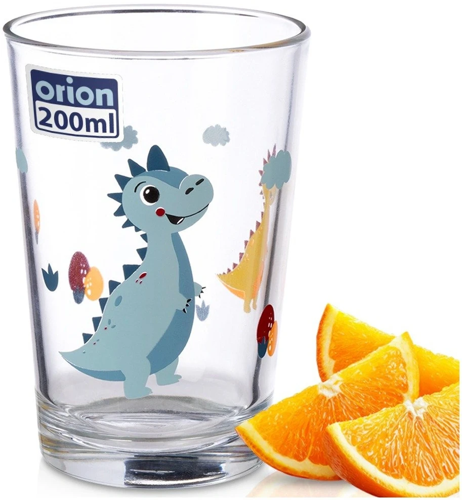 Stiklinė su dinozaurų raštu, skaidri, 200 ml
