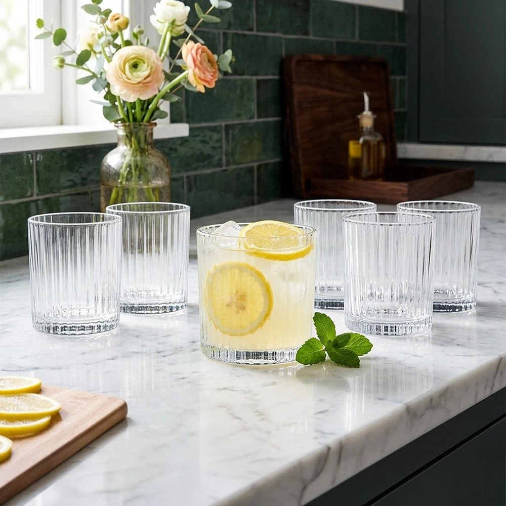 Stiklinės iš rantuoto stiklo, 280 ml, 8,5 × 8,5 × 9 cm, 6 vnt.