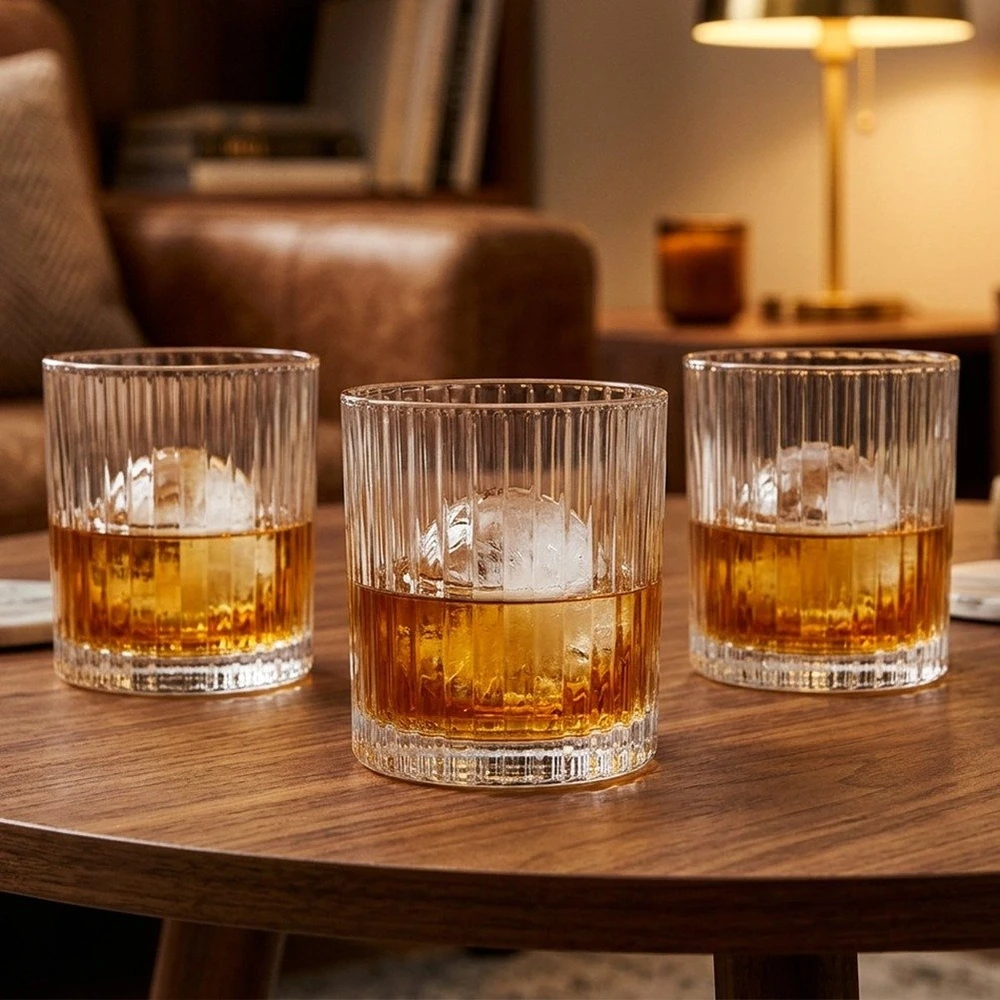 Stiklinės iš rantuoto stiklo, 280 ml, 8,5 × 8,5 × 9 cm, 6 vnt.