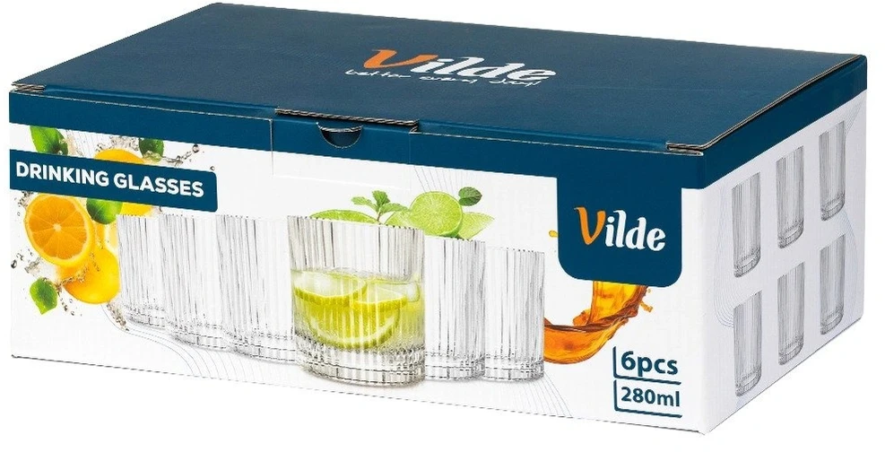 Stiklinės iš rantuoto stiklo, 280 ml, 8,5 × 8,5 × 9 cm, 6 vnt.
