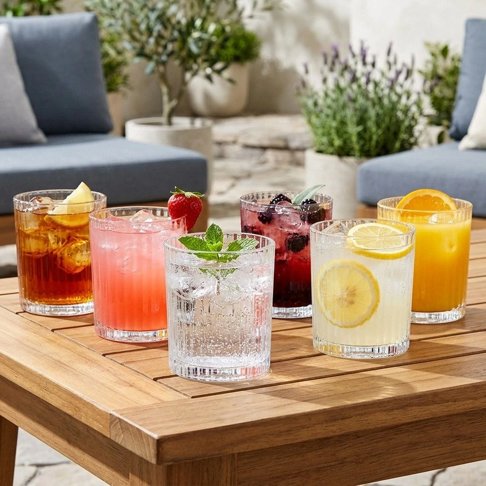 Stiklinės iš rantuoto stiklo, 280 ml, 8,5 × 8,5 × 9 cm, 6 vnt.