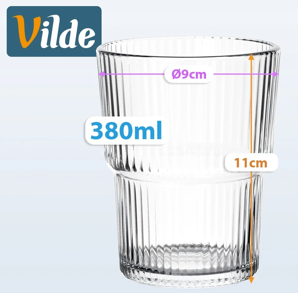 Stiklinės, rievėtos, skaidrios, 380 ml, 6 vnt.