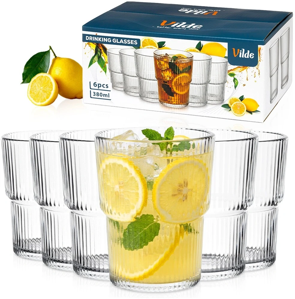 Stiklinės, rievėtos, skaidrios, 380 ml, 6 vnt.