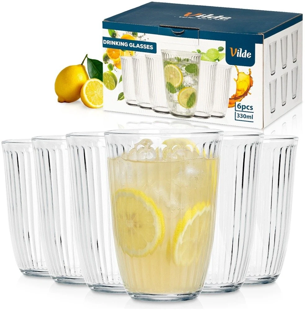 Stiklinės rumbuoto stiklo, 330 ml, skaidrios, 8,5 × 8,5 × 12 cm, 6 vnt.