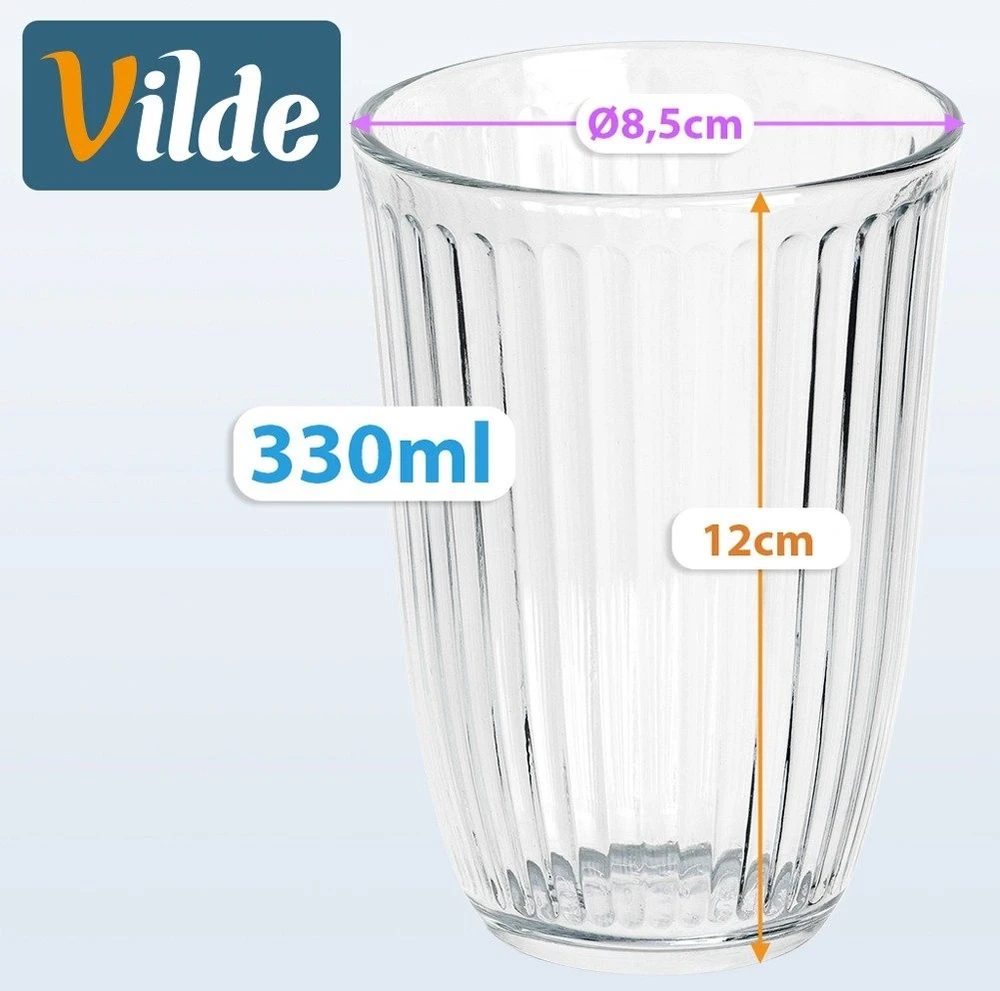 Stiklinės rumbuoto stiklo, 330 ml, skaidrios, 8,5 × 8,5 × 12 cm, 6 vnt.