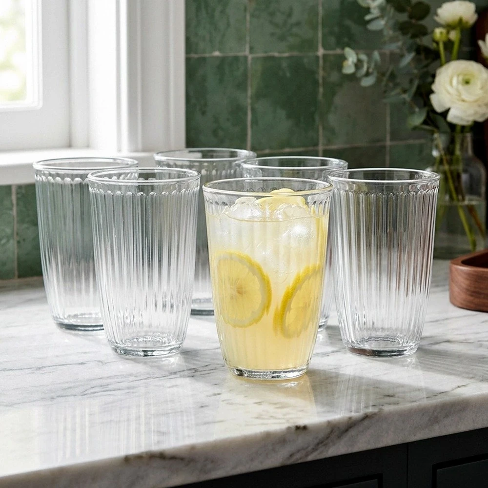 Stiklinės rumbuoto stiklo, 330 ml, skaidrios, 8,5 × 8,5 × 12 cm, 6 vnt.