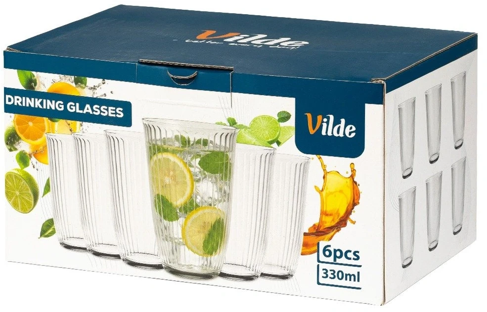 Stiklinės rumbuoto stiklo, 330 ml, skaidrios, 8,5 × 8,5 × 12 cm, 6 vnt.
