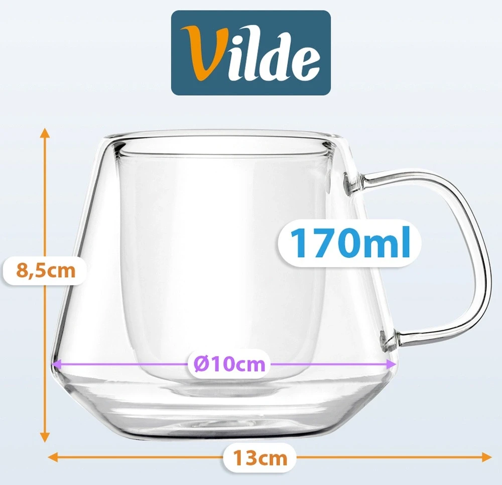 Stiklinės su dviguba sienele, 170 ml, skaidrios, 13 × 10 × 8,5 cm, 2 vnt.