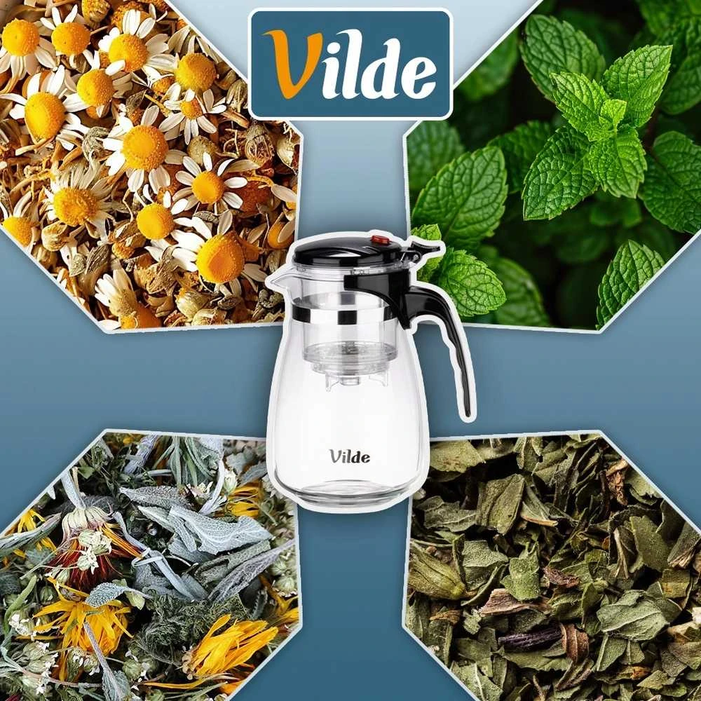 Stiklinis arbatinukas su dviejų etapų filtru Vilde 960 ml
