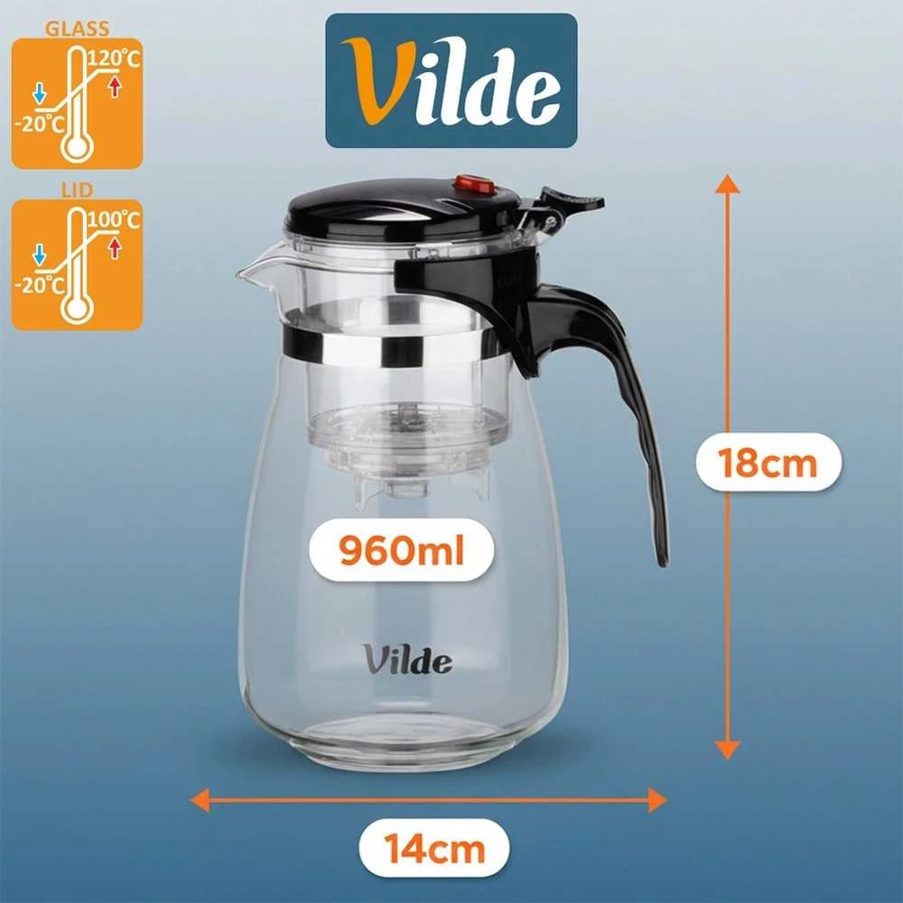 Stiklinis arbatinukas su dviejų etapų filtru Vilde 960 ml