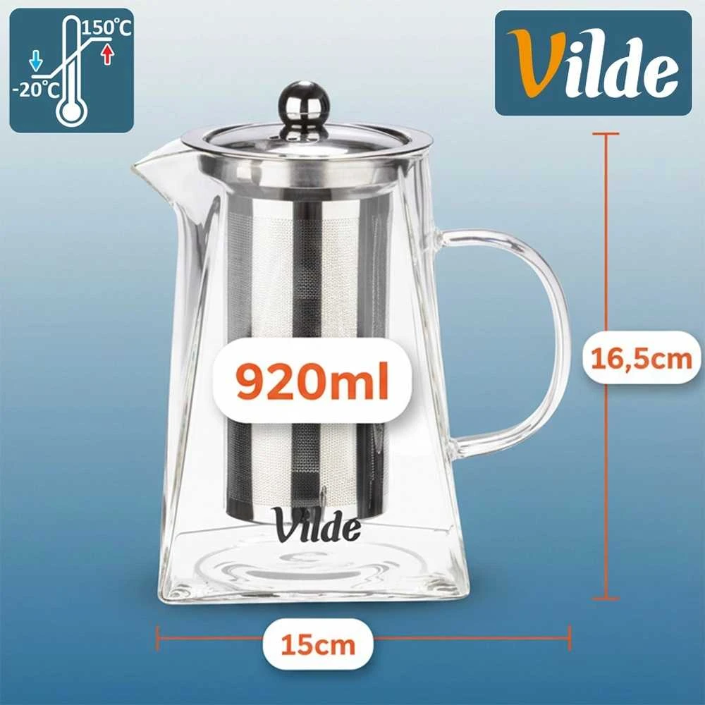 Stiklinis arbatinukas su nerūdijančio plieno sieteliu Vilde 920 ml