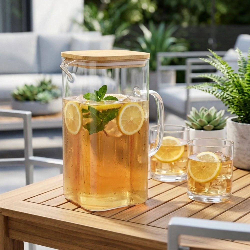 Stiklinis ąsotis su bambukiniu dangčiu, 2,5 l, 19 × 12 × 23,5 cm