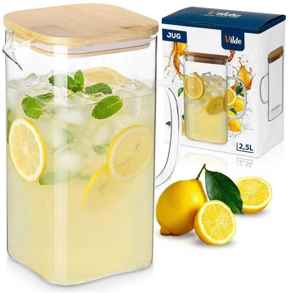 Stiklinis ąsotis su bambukiniu dangčiu, 2,5 l, 19 × 12 × 23,5 cm