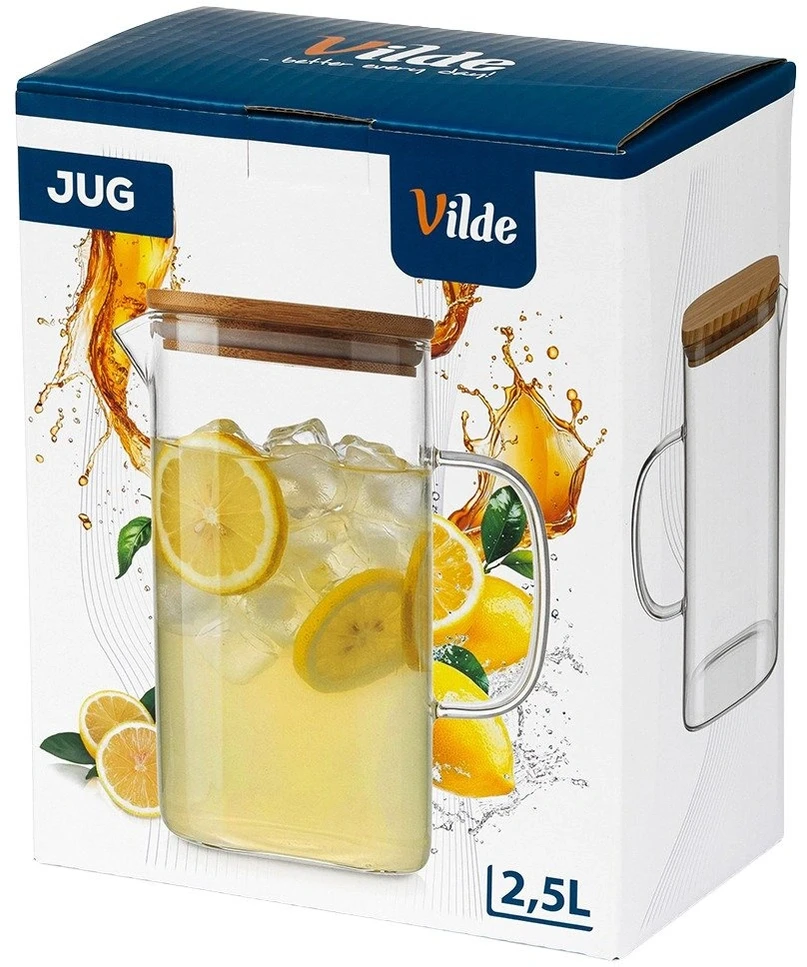 Stiklinis ąsotis su bambukiniu dangčiu, 2,5 l, 19 × 12 × 23,5 cm