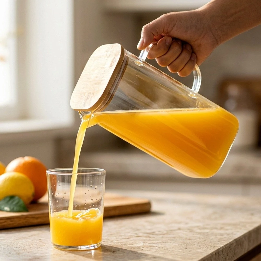 Stiklinis ąsotis su bambukiniu dangčiu, 2,5 l, 19 × 12 × 23,5 cm