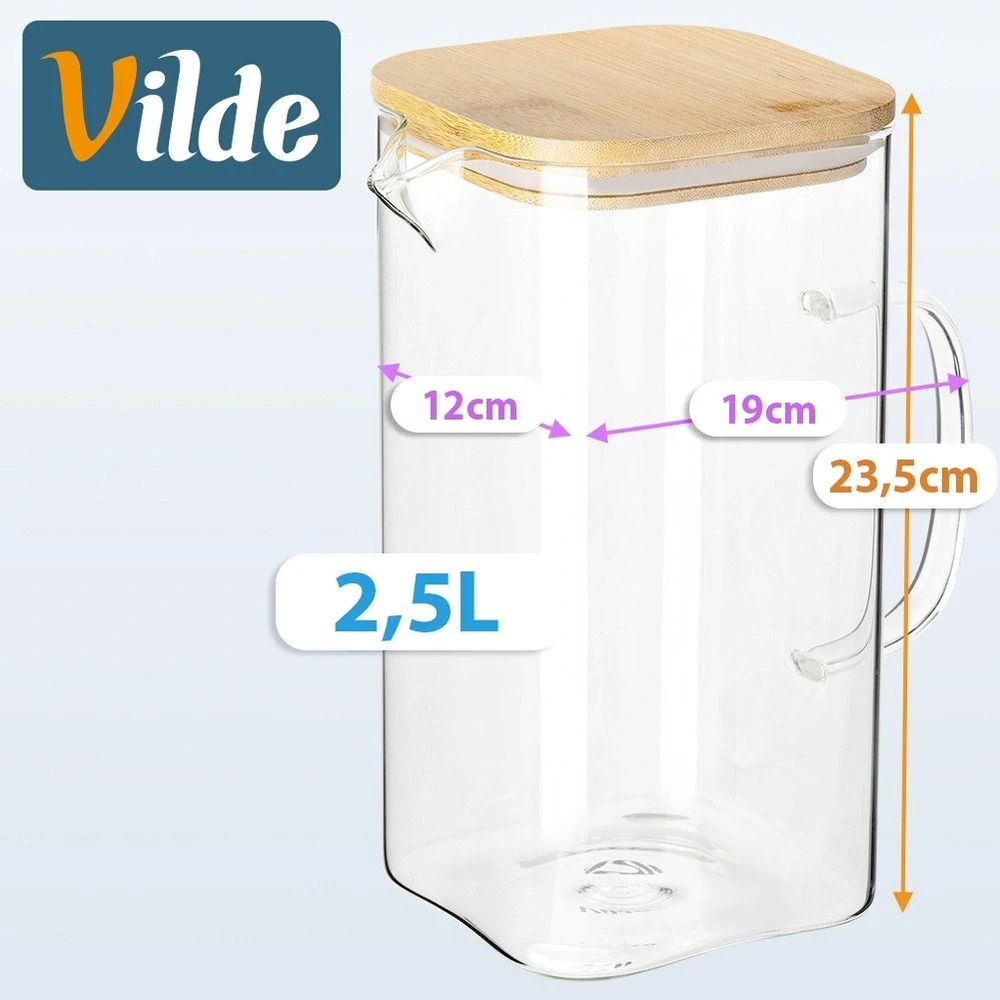 Stiklinis ąsotis su bambukiniu dangčiu, 2,5 l, 19 × 12 × 23,5 cm