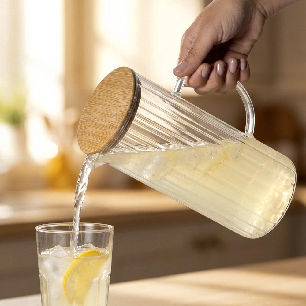 Kadax Stiklinis ąsotis su bambukiniu dangteliu, 1,4 l, 16 × 10 × 22 cm