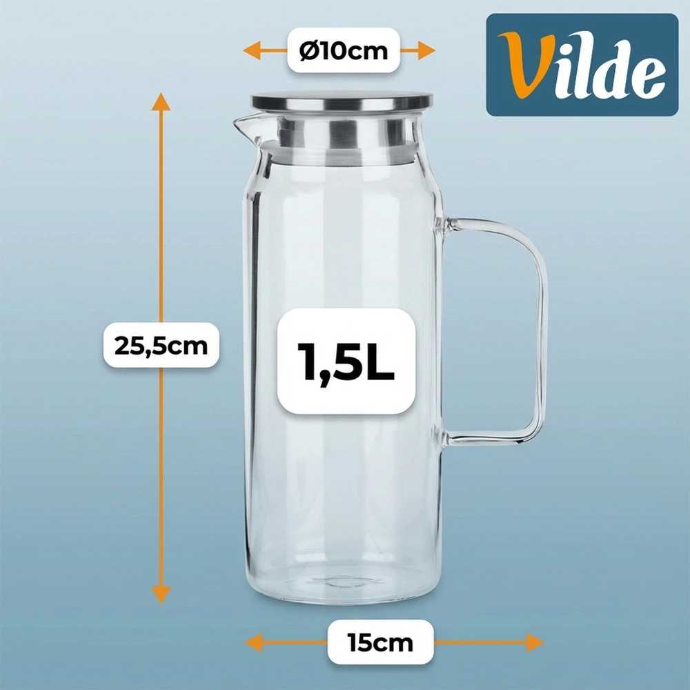 Vilde Stiklinis ąsotis su dangčiu 1,5 l