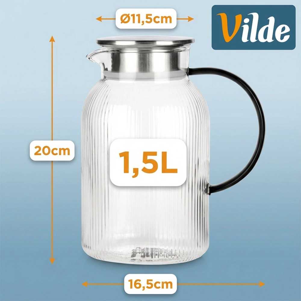 Vilde Stiklinis ąsotis su dangteliu 1,5 l