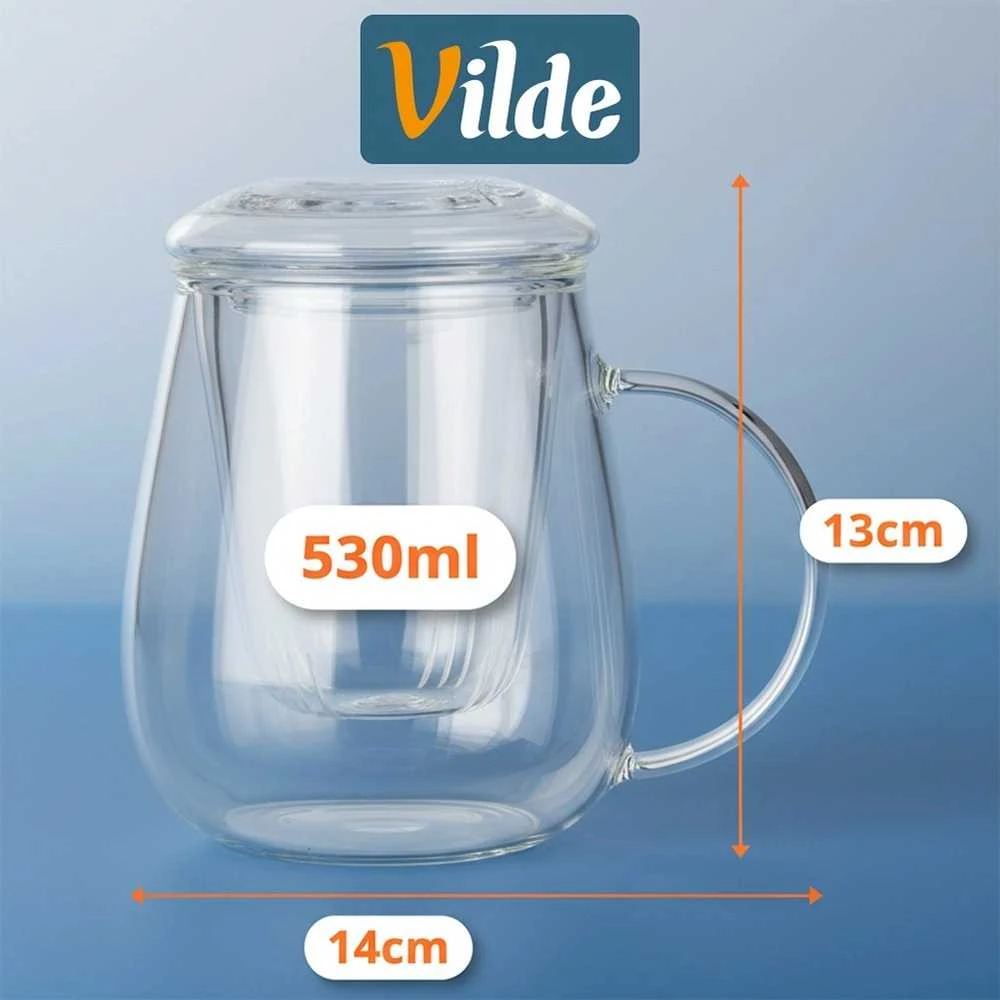 Stiklinis puodelis Vilde su sieteliu ir dangteliu 530 ml