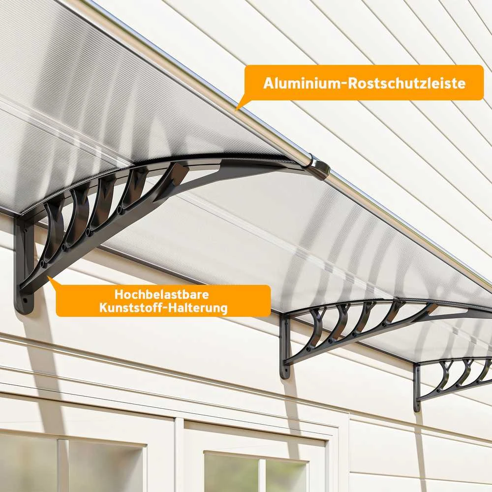 Outsunny stogelis durims, 90 x 295 cm, arkos formos polikarbonatinis stogelis su apsauga nuo UV spindulių, apsauga nuo saulės ir lietaus