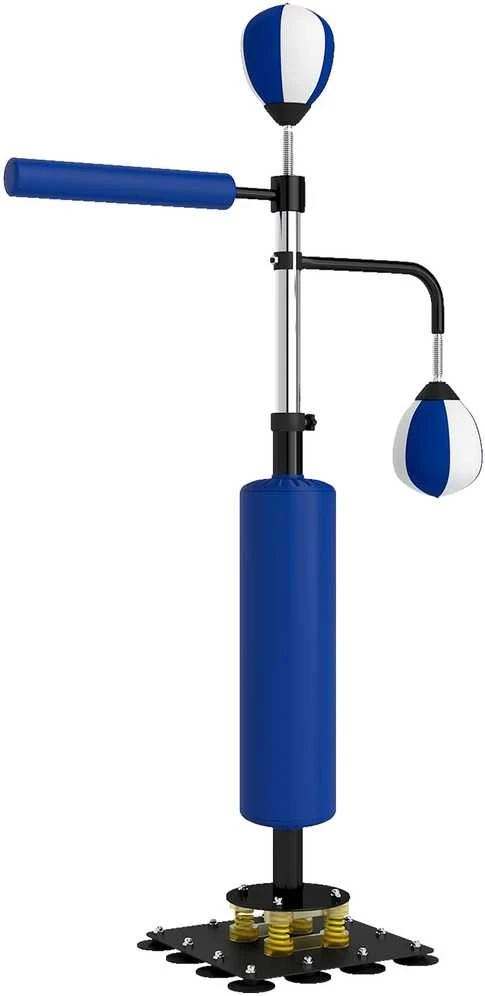 SPORTNOW bokso stovas, du greičio kamuoliai, besisukanti bokso rankena, kojų smūgių pagalvėlė, reguliuojamo aukščio, plienas, 107 x 36 x 140-205 cm, mėlynas
