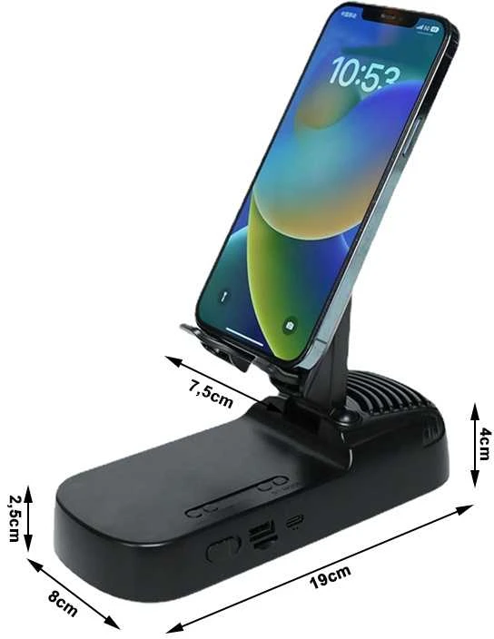 Stovas telefonui su teleskopiniu laikikliu ir Bluetooth garsiakalbiu