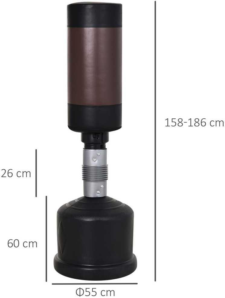 HOMCOM pastatomas bokso maišas treniruočių manekenas 158-186 cm reguliuojamo aukščio juodas/rudas