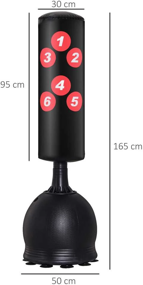 HOMCOM bokso maišas, pastatomas 165 cm bokso maišas suaugusiesiems, tvirtas, su siurbtukų pagrindu, juodas, idealiai tinka profesionalams ir pradedantiesiems