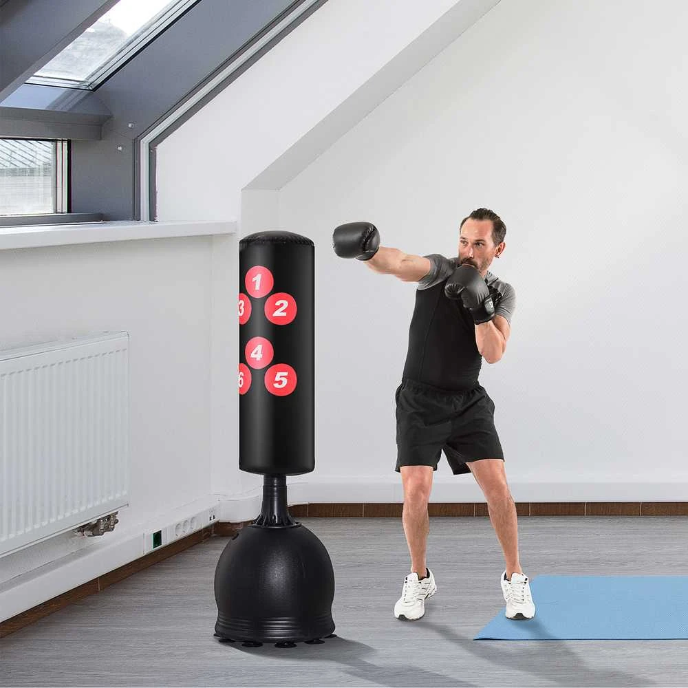 HOMCOM bokso maišas, pastatomas 165 cm bokso maišas suaugusiesiems, tvirtas, su siurbtukų pagrindu, juodas, idealiai tinka profesionalams ir pradedantiesiems