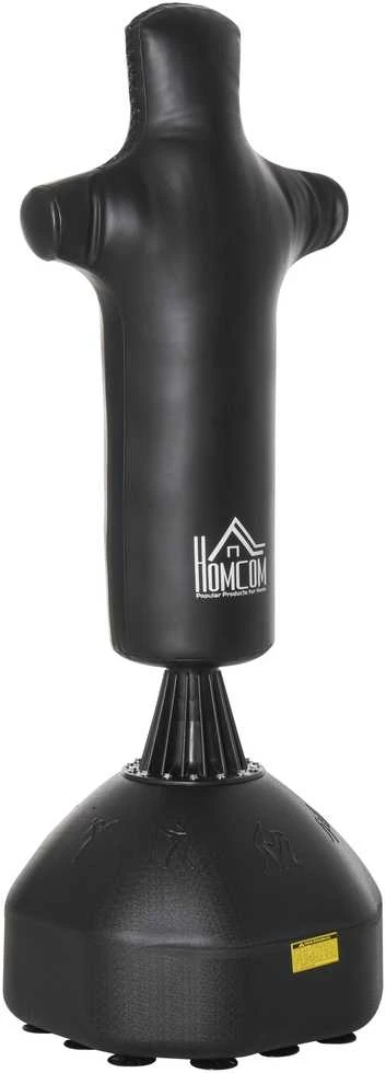 HOMCOM pastatomas bokso maišas, 180 cm, suaugusiems, bokso manekenas, bokso stulpas, humanoidinio dizaino, tvirtas bokso maišas profesionalams ir pradedantiesiems, juodas