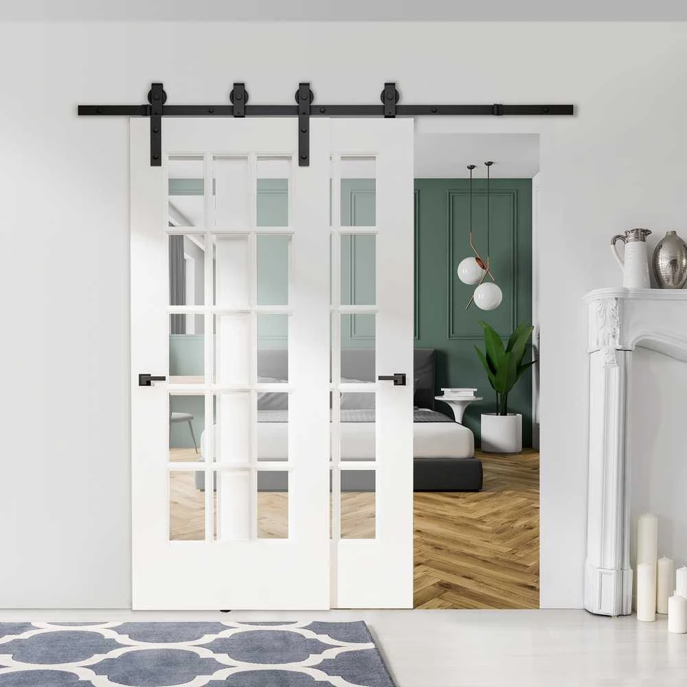 HOMCOM stumdomų durų sistema medinėms durims, bėgelis su 9 priedais, anglinis plienas, juoda
