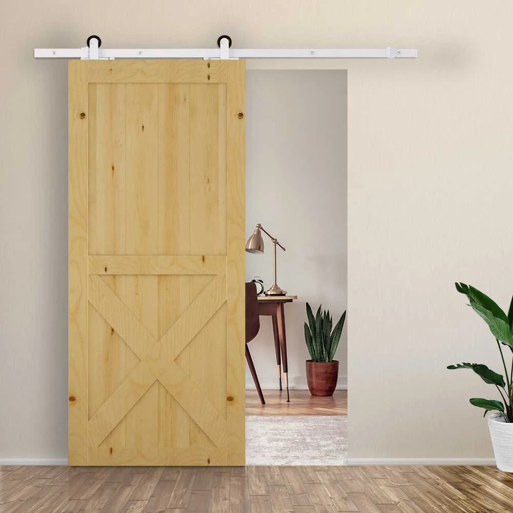 HOMCOM stumdomų durų furnitūros komplektas 183 cm, su bėgeliais, ratukais, bėgelių stabdžiais, grindų kreipiančiąja, varžtais, anglies plieno stumdomų durų sistema, balta