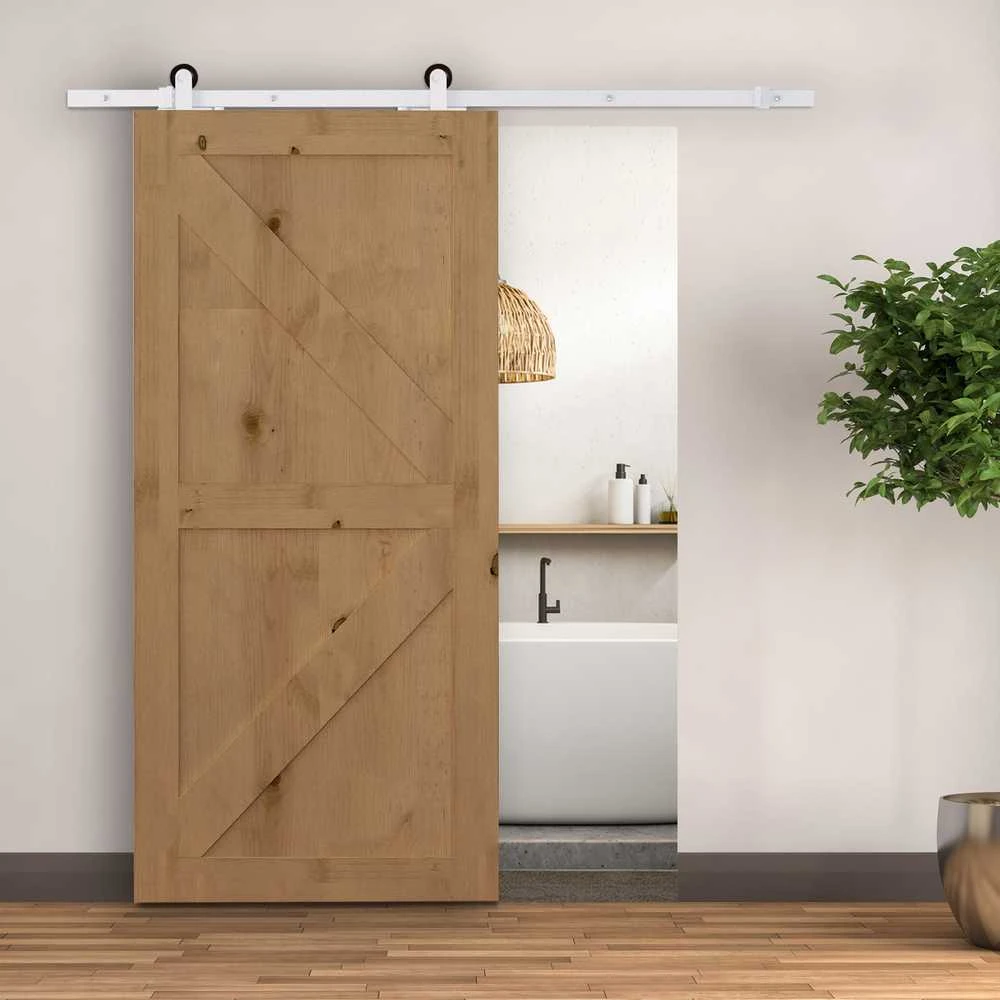 HOMCOM stumdomų durų furnitūros komplektas 183 cm, su bėgeliais, ratukais, bėgelių stabdžiais, grindų kreipiančiąja, varžtais, anglies plieno stumdomų durų sistema, balta