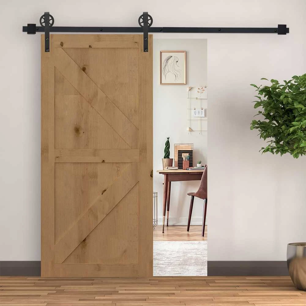 HOMCOM stumdomų durų furnitūros komplektas 200 cm, pilnas komplektas su bėgeliais, ratukais, bėgelių stabdikliais, grindų kreipiančiąja, durų varžtų rinkiniu, anglinio plieno stumdomų durų sistema, juodas