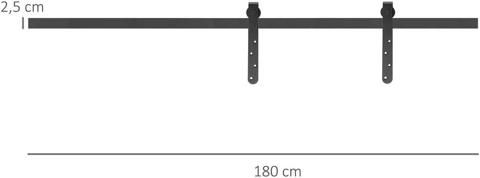 HOMCOM stumdomų durų furnitūros komplektas, 180 cm, pilnas rinkinys su bėgeliais, ratukais ir apsaugos nuo iššokimo įtaisais, anglinis plienas