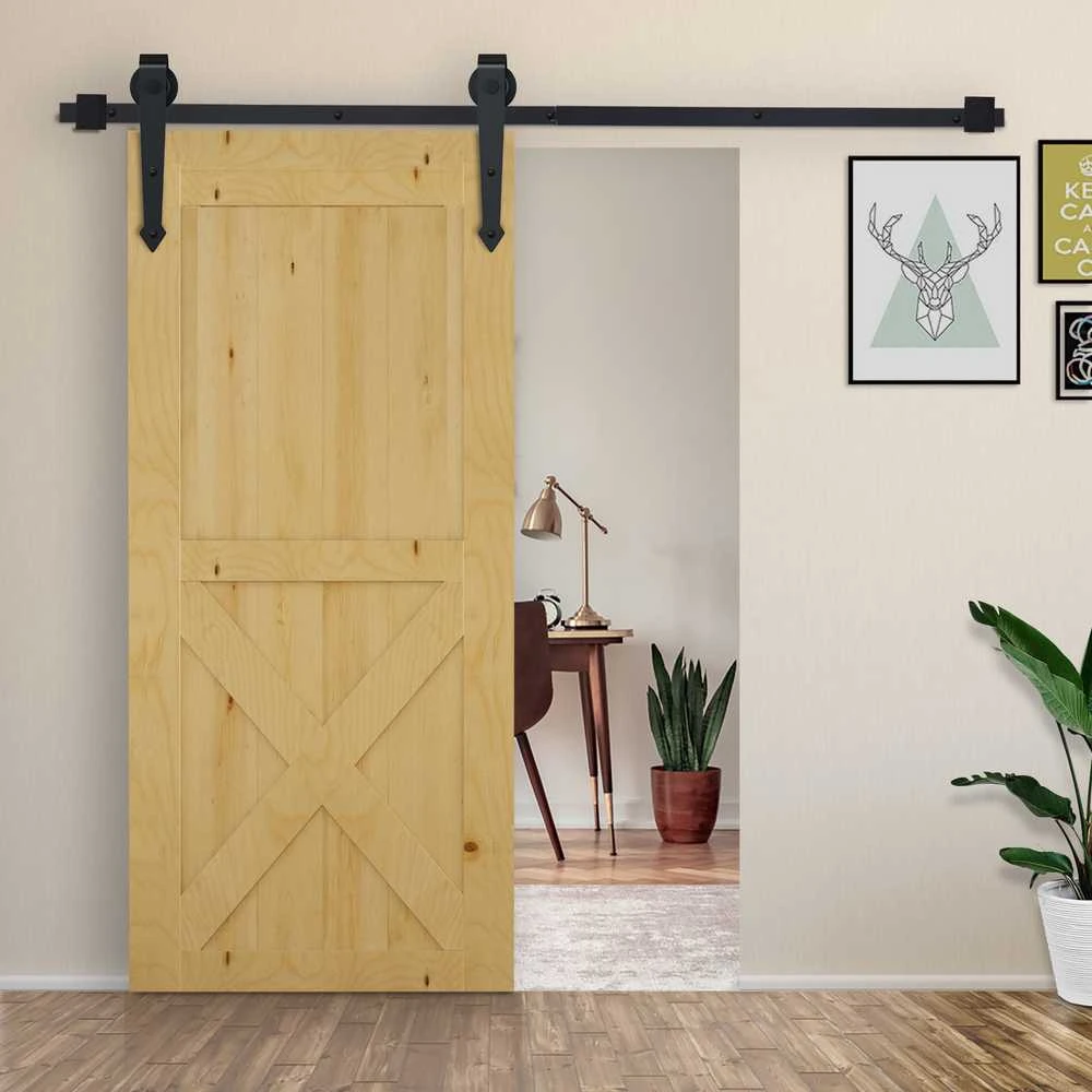 HOMCOM stumdomų durų furnitūros komplektas 200 cm, su bėgeliais, ratukais, apsauga nuo nušokimo, durų stabdikliais, anglinio plieno stumdomų durų sistema, juodos spalvos