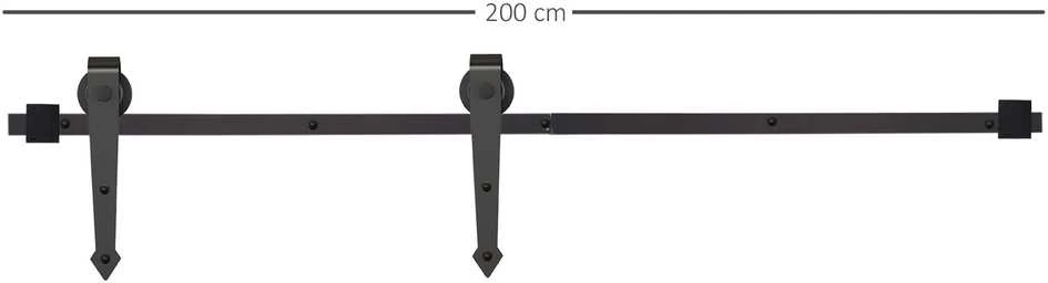 HOMCOM stumdomų durų furnitūros komplektas 200 cm, su bėgeliais, ratukais, apsauga nuo nušokimo, durų stabdikliais, anglinio plieno stumdomų durų sistema, juodos spalvos