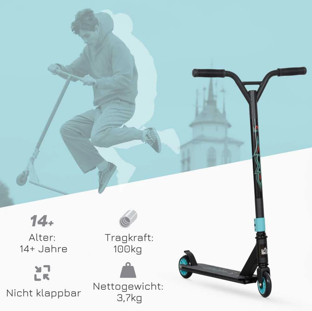 HOMCOM triukinis paspirtukas, Funscooter, paspirtukas su ABEC 9 guoliais, paspirtukas su 100 mm dirbtinės odos ratukais, miesto paspirtukas, triukinis paspirtukas vaikams nuo 14 metų