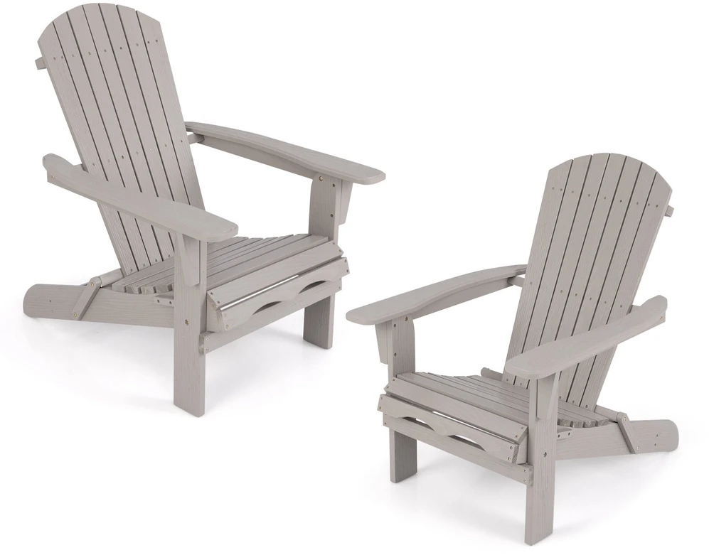Sulankstoma Adirondack kėdė su aukštu atlošu ir plačiais porankiais, pilka, 88,9 × 71,1 × 94 cm, 2 vnt.