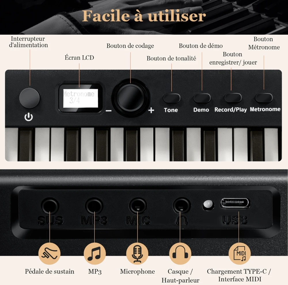 Sulankstoma elektrinė klaviatūra juoda