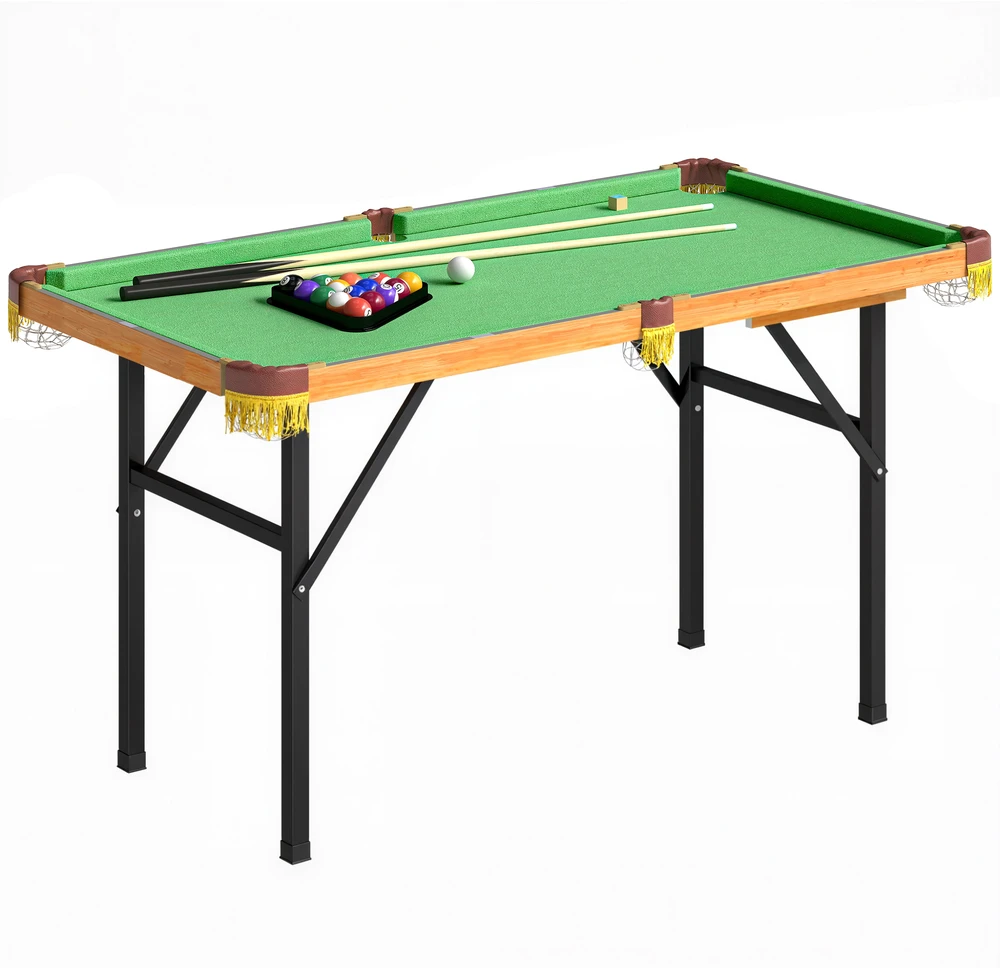 SPORTNOW sulankstomas biliardo stalas, mini biliardo stalas, 2 lazdos, 16 rutulių, trikampis, šepetys, žalias