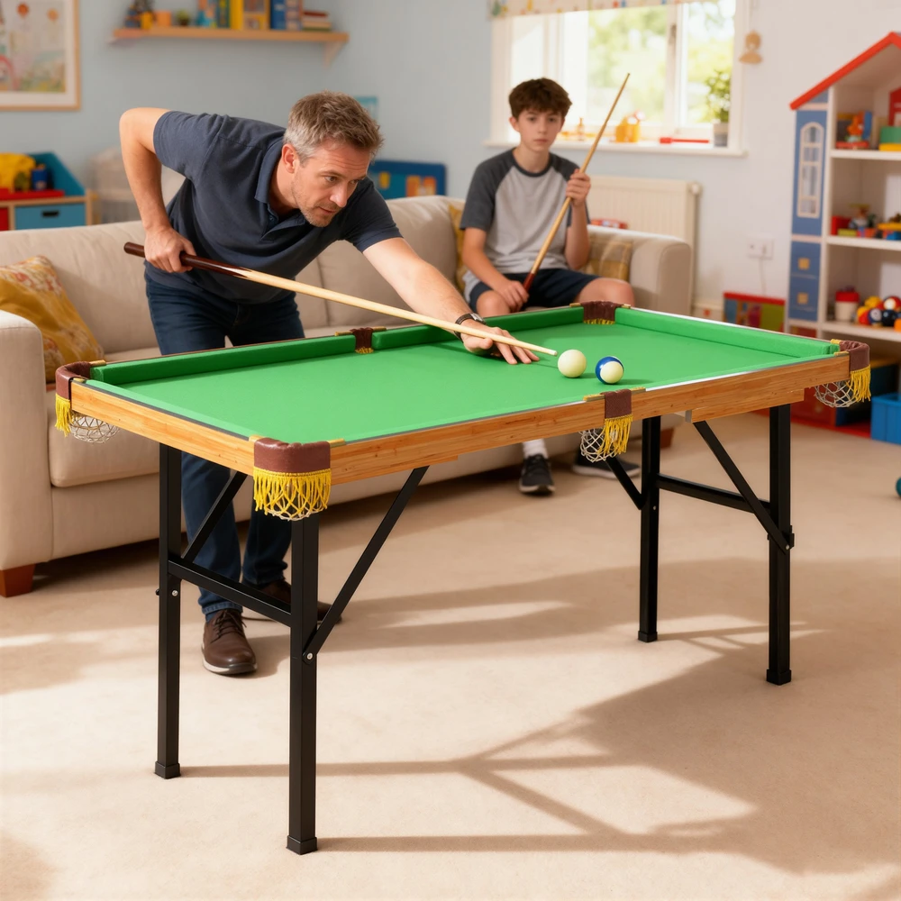 SPORTNOW sulankstomas biliardo stalas, mini biliardo stalas, 2 lazdos, 16 rutulių, trikampis, šepetys, žalias