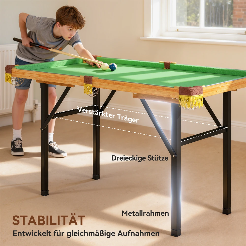 SPORTNOW sulankstomas biliardo stalas, mini biliardo stalas, 2 lazdos, 16 rutulių, trikampis, šepetys, žalias
