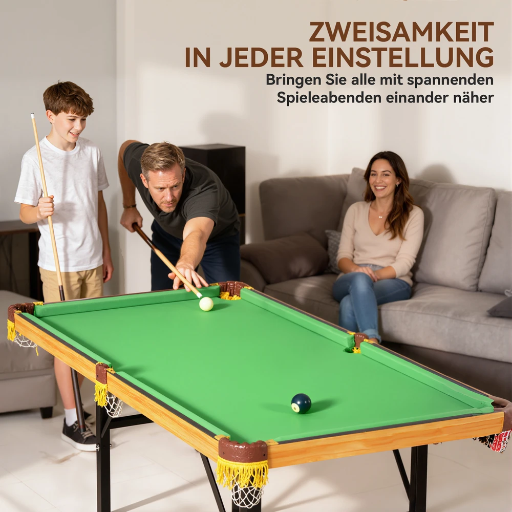 SPORTNOW sulankstomas biliardo stalas, mini biliardo stalas, 2 lazdos, 16 rutulių, trikampis, šepetys, žalias